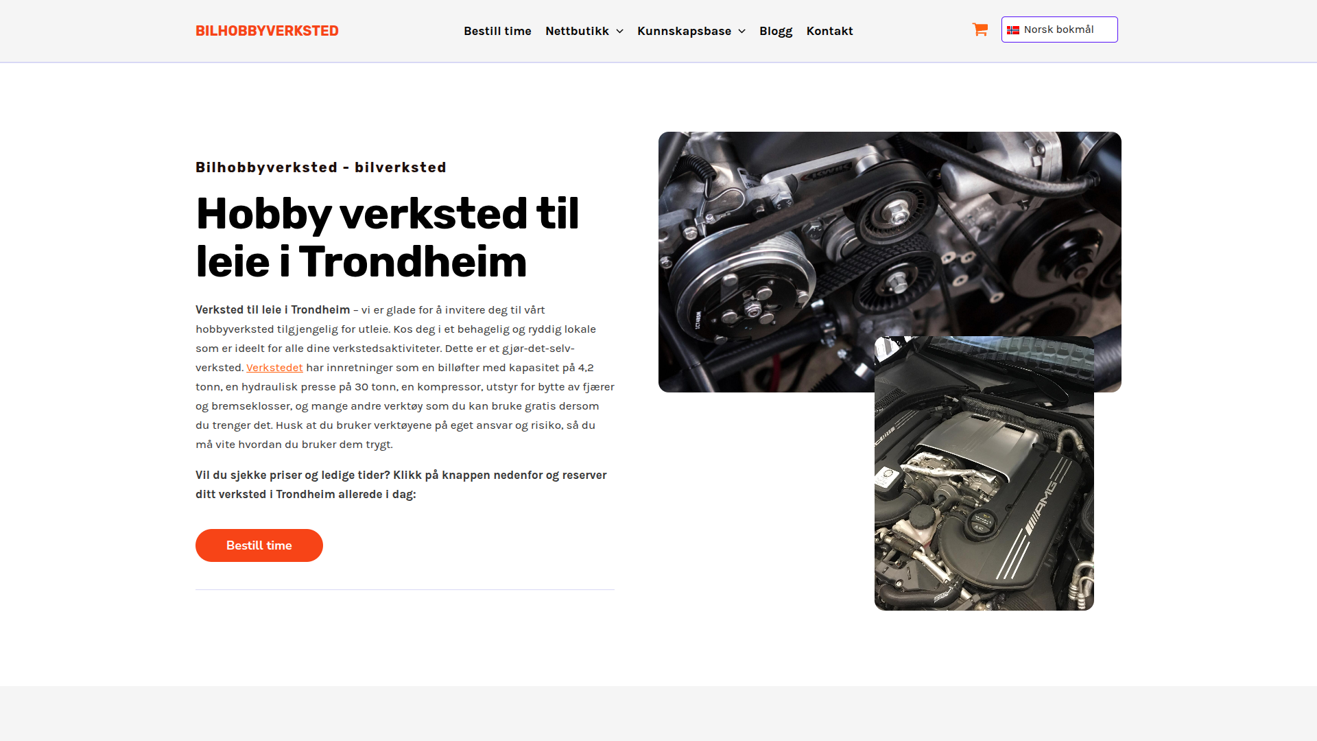 Strona internetowa Bilhobbyverksted - Warsztat samochodowy do wynajęcia (Norwegia)