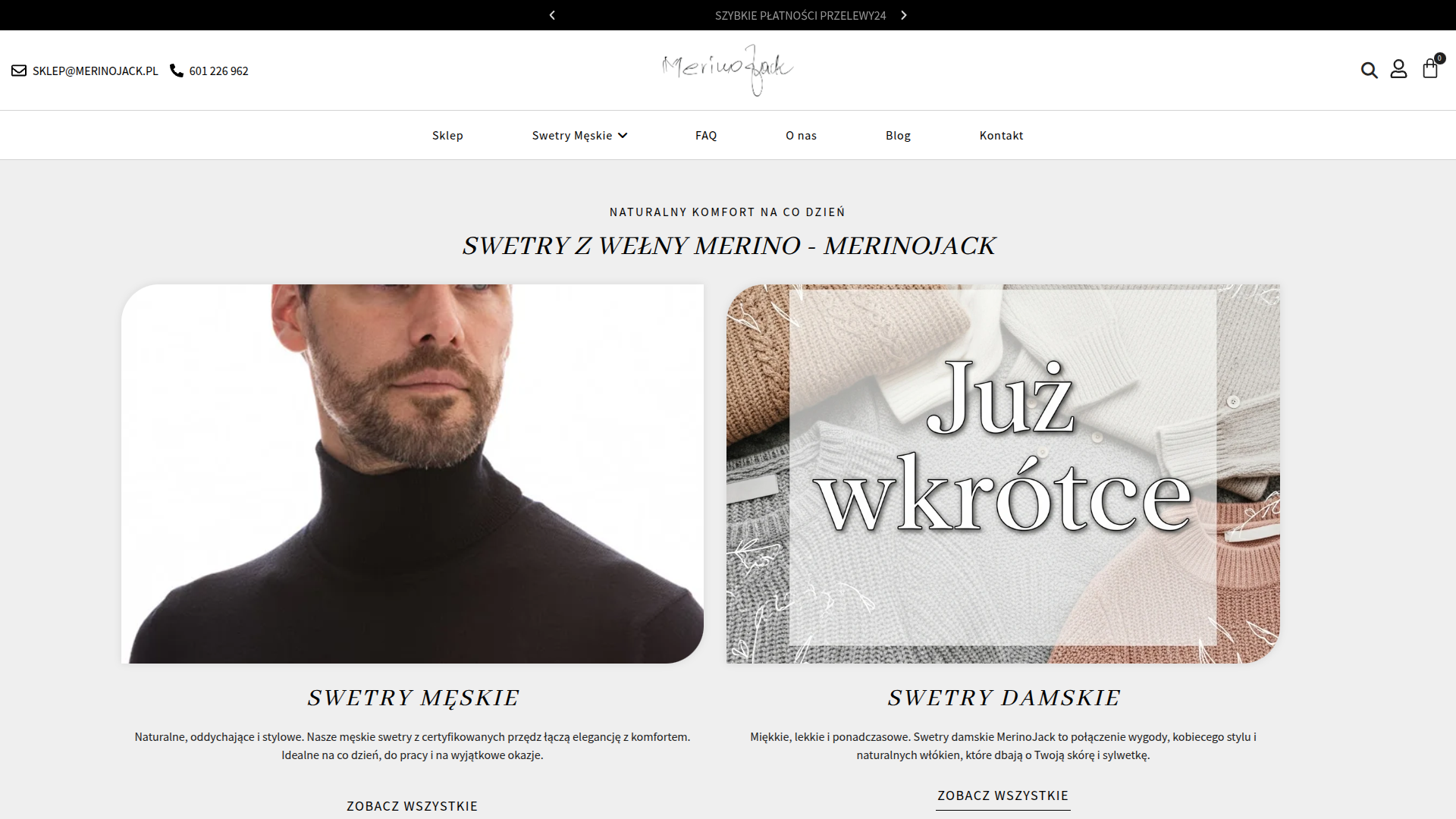 Strona internetowa MerinoJack - Odzież z wełny merino