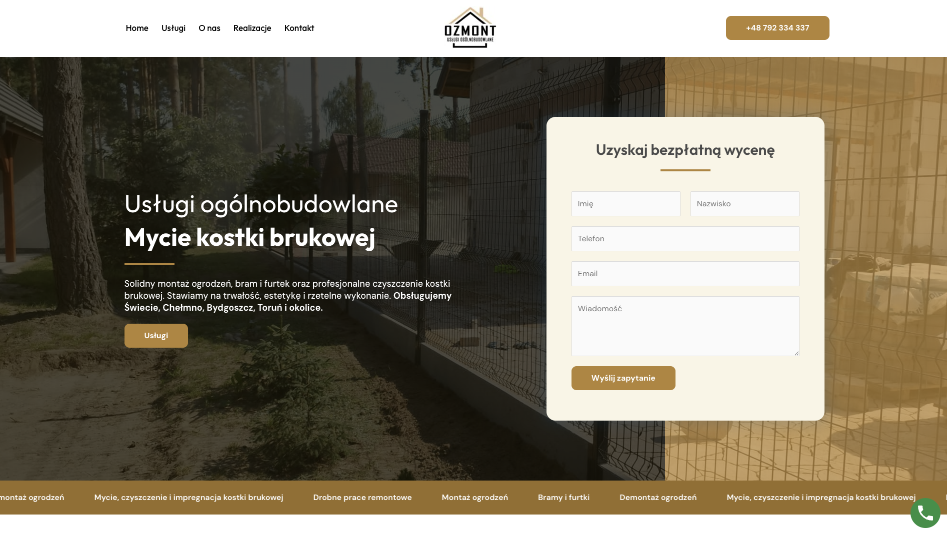 Strona internetowa Ozmont - Montaż ogrodzeń i czyszczenie kostki brukowej